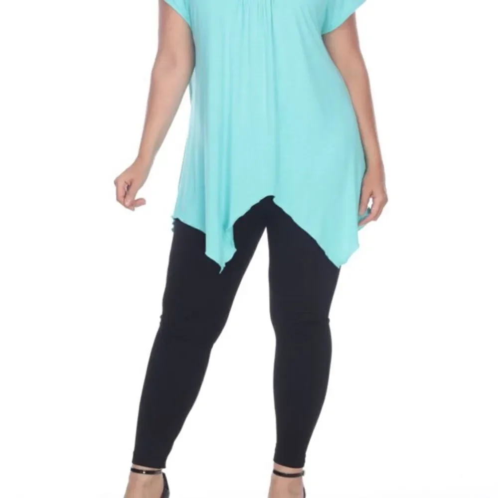 White Mark Womens V Neck Short Sleeve Tunic Top mint Women's Top - Picture 4 of 14